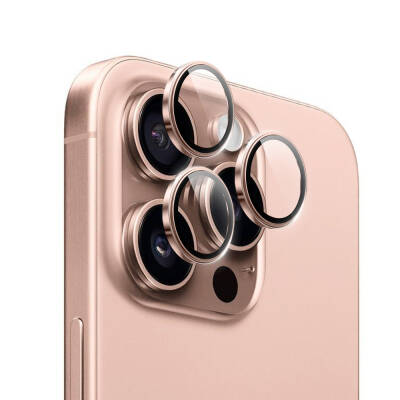 Apple iPhone 16 Pro Max Wiwu LG-003 Lens Guard Çizilmeye Karşı Dayanıklı Safir Kamera Lens Koruyucu Rose Gold