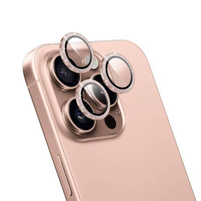 Apple iPhone 16 Pro Max Wiwu LG-006 Diamond Easy Application Tool Lens Guard Camera Lens Protector Rose Gold