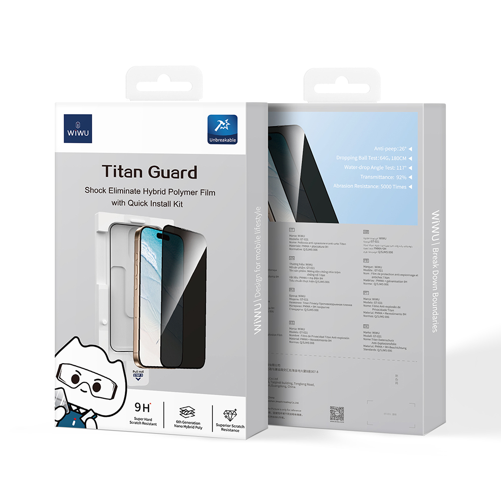 Apple iPhone 16 Pro Wiwu GT-021 Titan Guard Series Shock Absorbing Hybrid Polymer Privacy Screen Protector Film + Easy Application Tool - 7