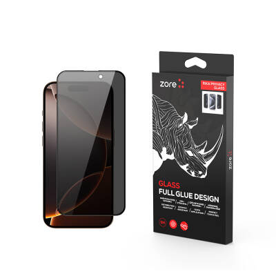 Apple iPhone 16 Pro Zore Rika Premium Privacy Tempered Glass Screen Protector Black