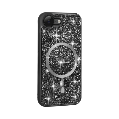 Apple iPhone 16E Case Diamond Design M-safe Charging Feature Zore Mosaic Silicone Cover Black
