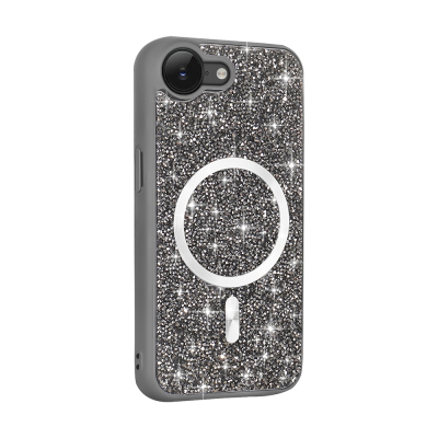 Apple iPhone 16E Case Diamond Design M-safe Charging Feature Zore Mosaic Silicone Cover Titanyum-Gri