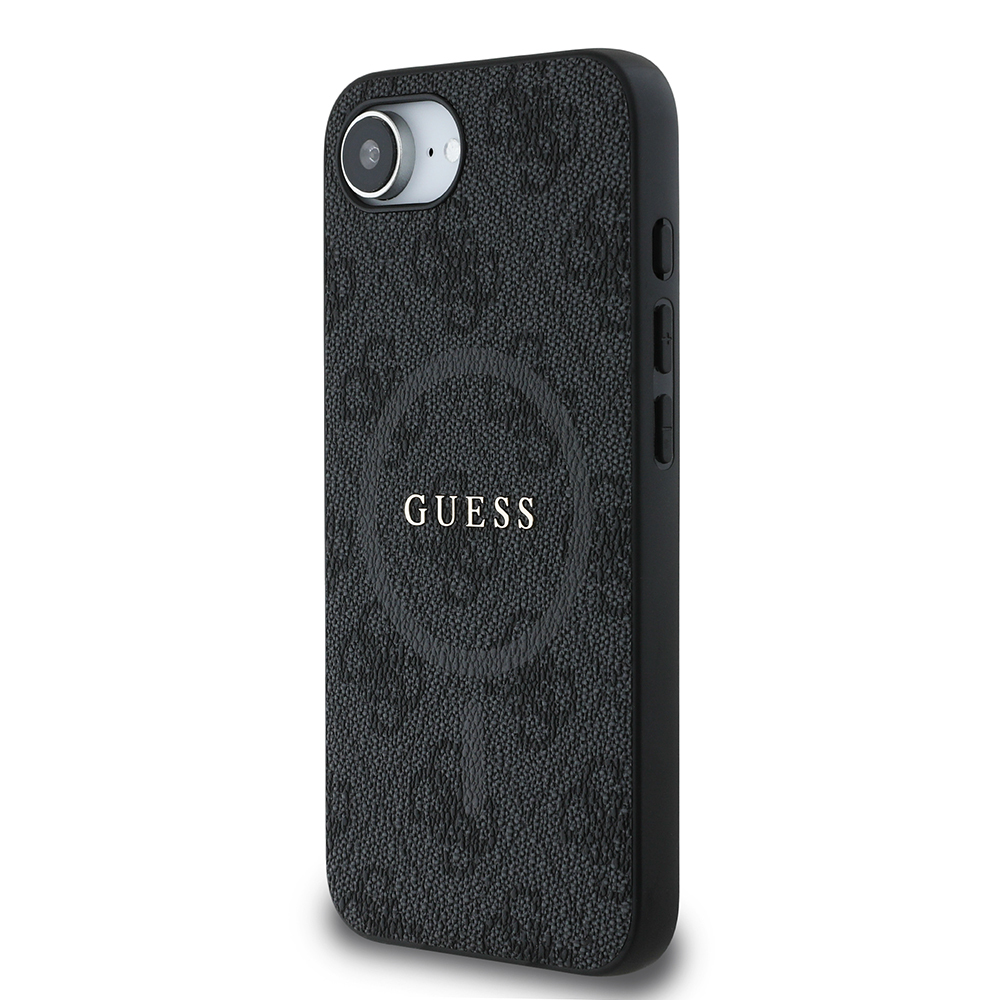 Apple iPhone 16E Case Guess Original Licensed M-safe Charging Feature PU Ring 4G Patterned Text Logo Cover - 4