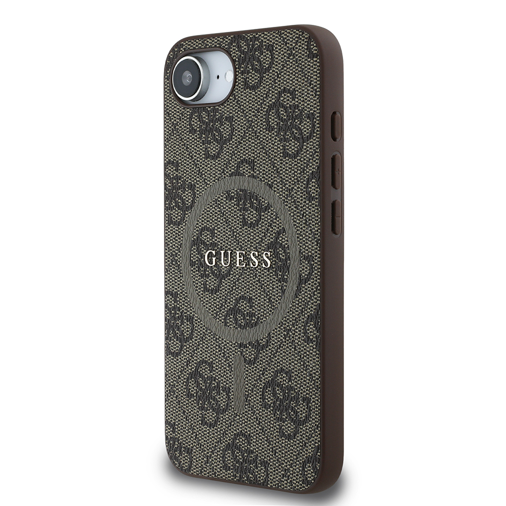 Apple iPhone 16E Case Guess Original Licensed M-safe Charging Feature PU Ring 4G Patterned Text Logo Cover - 11