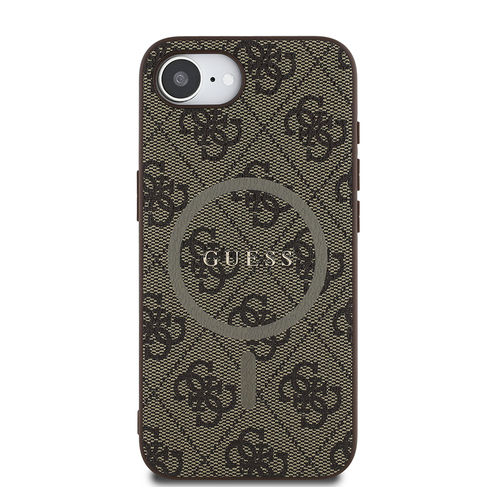 Apple iPhone 16E Case Guess Original Licensed M-safe Charging Feature PU Ring 4G Patterned Text Logo Cover - 12
