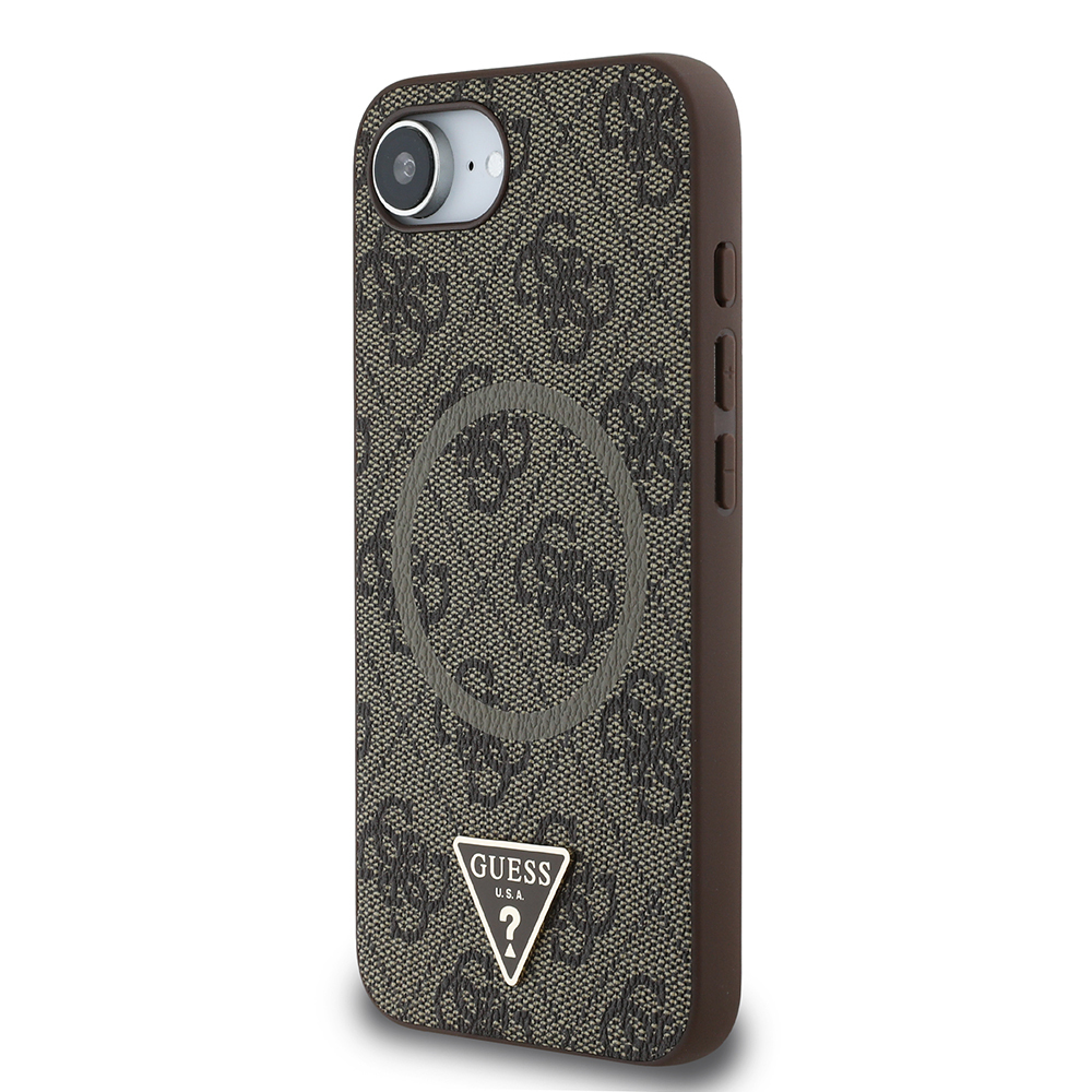 Apple iPhone 16E Case Guess Original Licensed M-safe Charging Feature PU Triangle Logo 4G Patterned Cover - 4