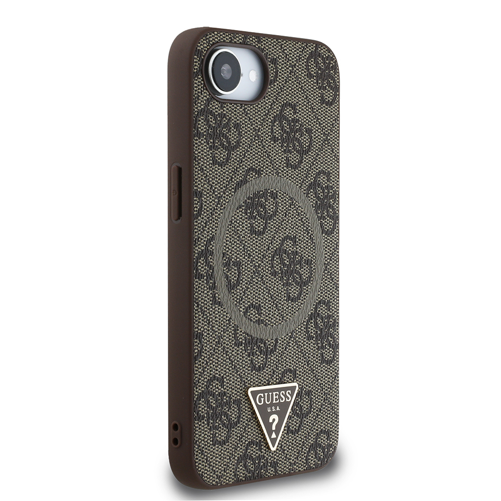 Apple iPhone 16E Case Guess Original Licensed M-safe Charging Feature PU Triangle Logo 4G Patterned Cover - 6