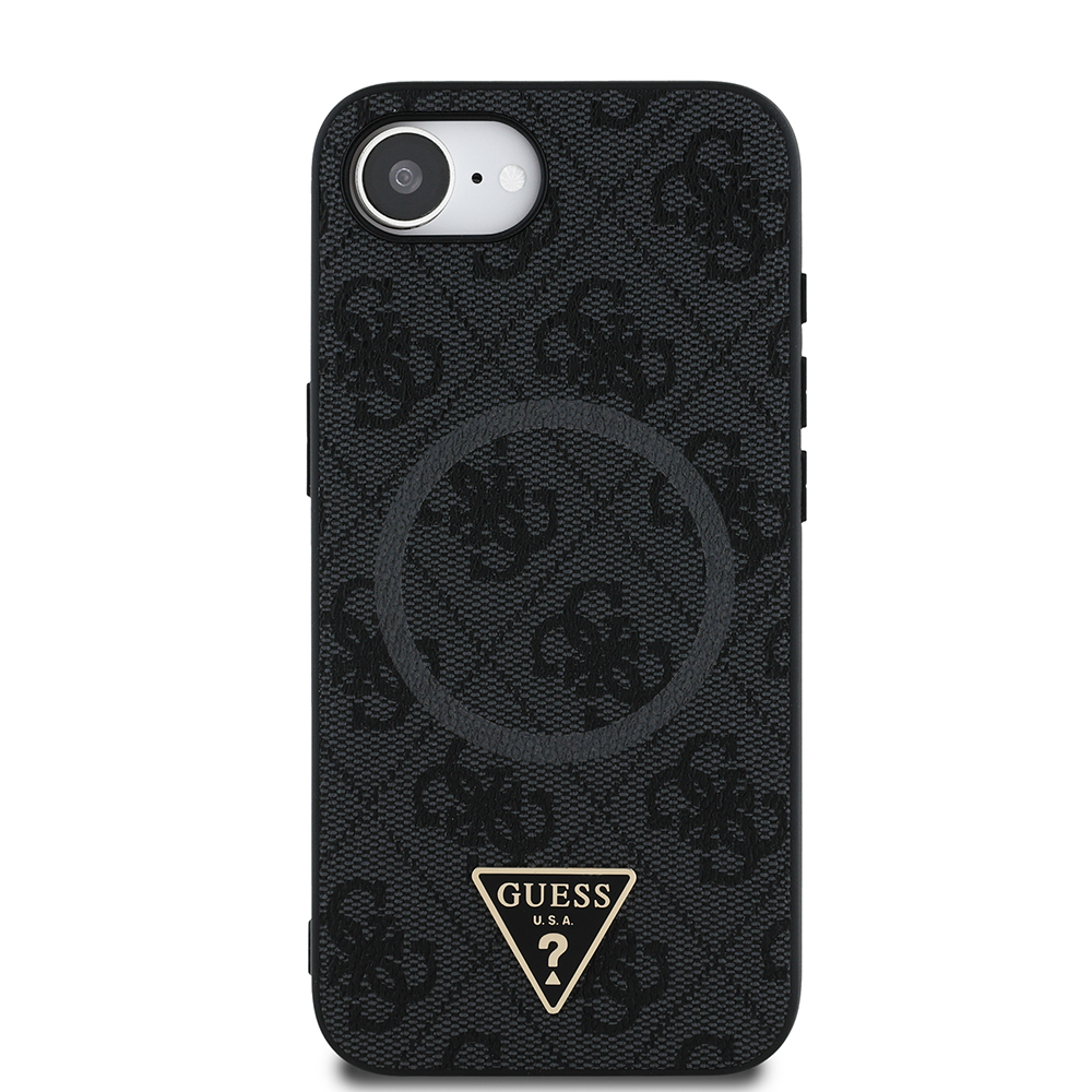 Apple iPhone 16E Case Guess Original Licensed M-safe Charging Feature PU Triangle Logo 4G Patterned Cover - 12