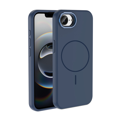 Apple iPhone 16E Case M-Safe Charging Feature Metal Camera Frame Zore Edi Silicone Cover Navy blue