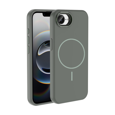 Apple iPhone 16E Case M-Safe Charging Feature Metal Camera Frame Zore Edi Silicone Cover Titanyum-Gri