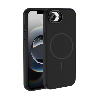 Apple iPhone 16E Case M-Safe Charging Feature Metal Camera Frame Zore Edi Silicone Cover Black