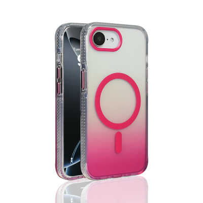 Apple iPhone 16E Case M-safe Charging Feature Transparent Color Transition Zore Toros Cover Rose Pembe