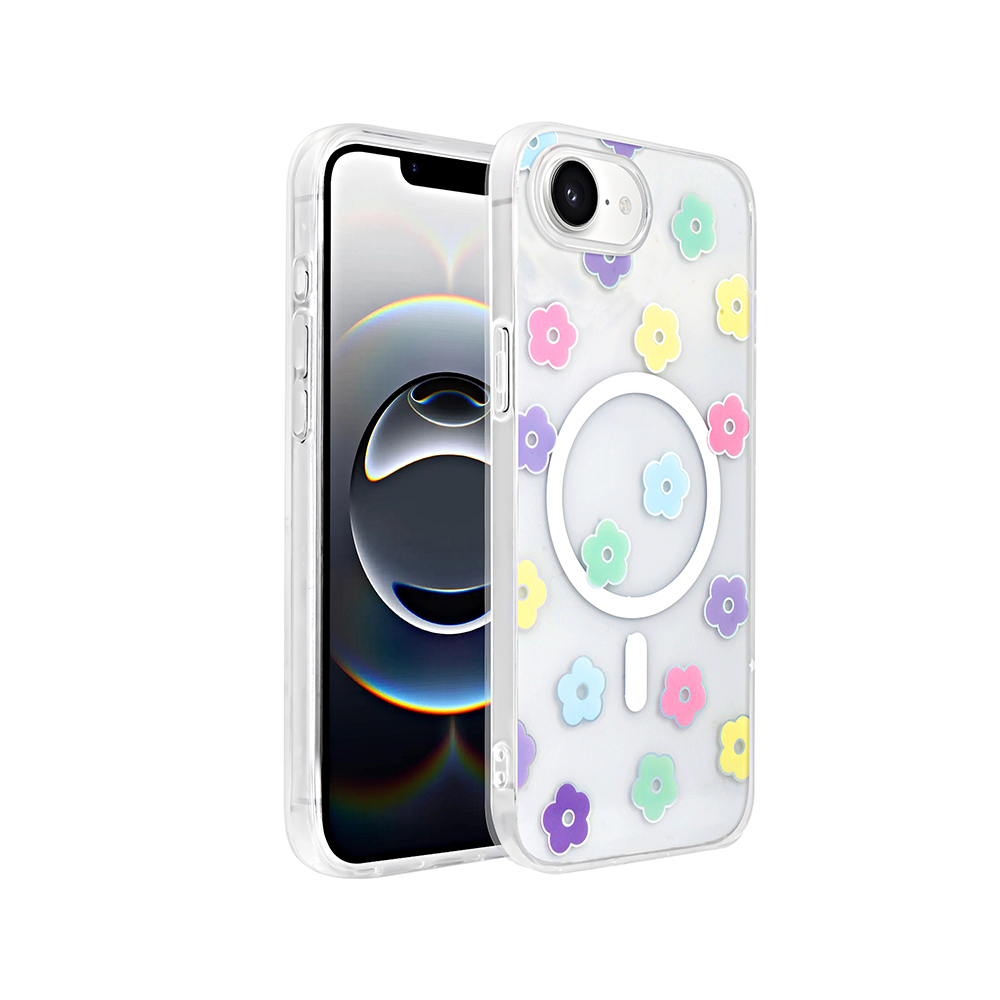 Apple iPhone 16E Case M-Safe Charging Transparent Zore Folk Hard Cover - 1