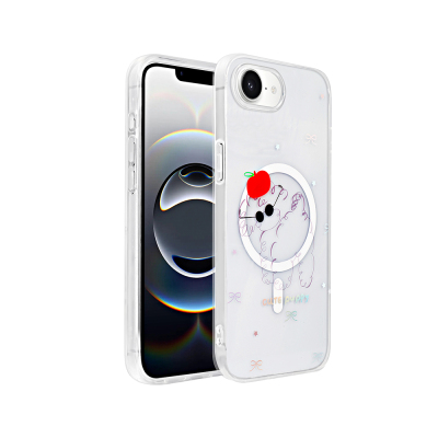 Apple iPhone 16E Case M-Safe Charging Transparent Zore Folk Hard Cover Sevimli Köpek