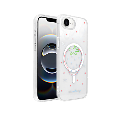 Apple iPhone 16E Case M-Safe Charging Transparent Zore Folk Hard Cover Çilek