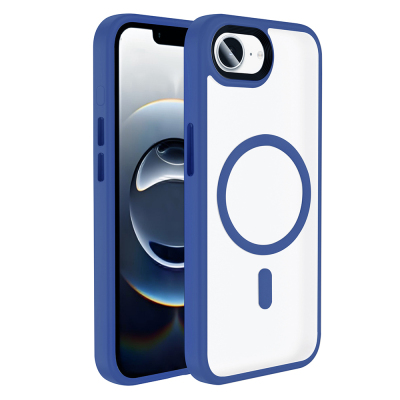 Apple iPhone 16E Case Matte Back Surface Wireless Charging Feature Zore Flet Magsafe Cover Navy blue