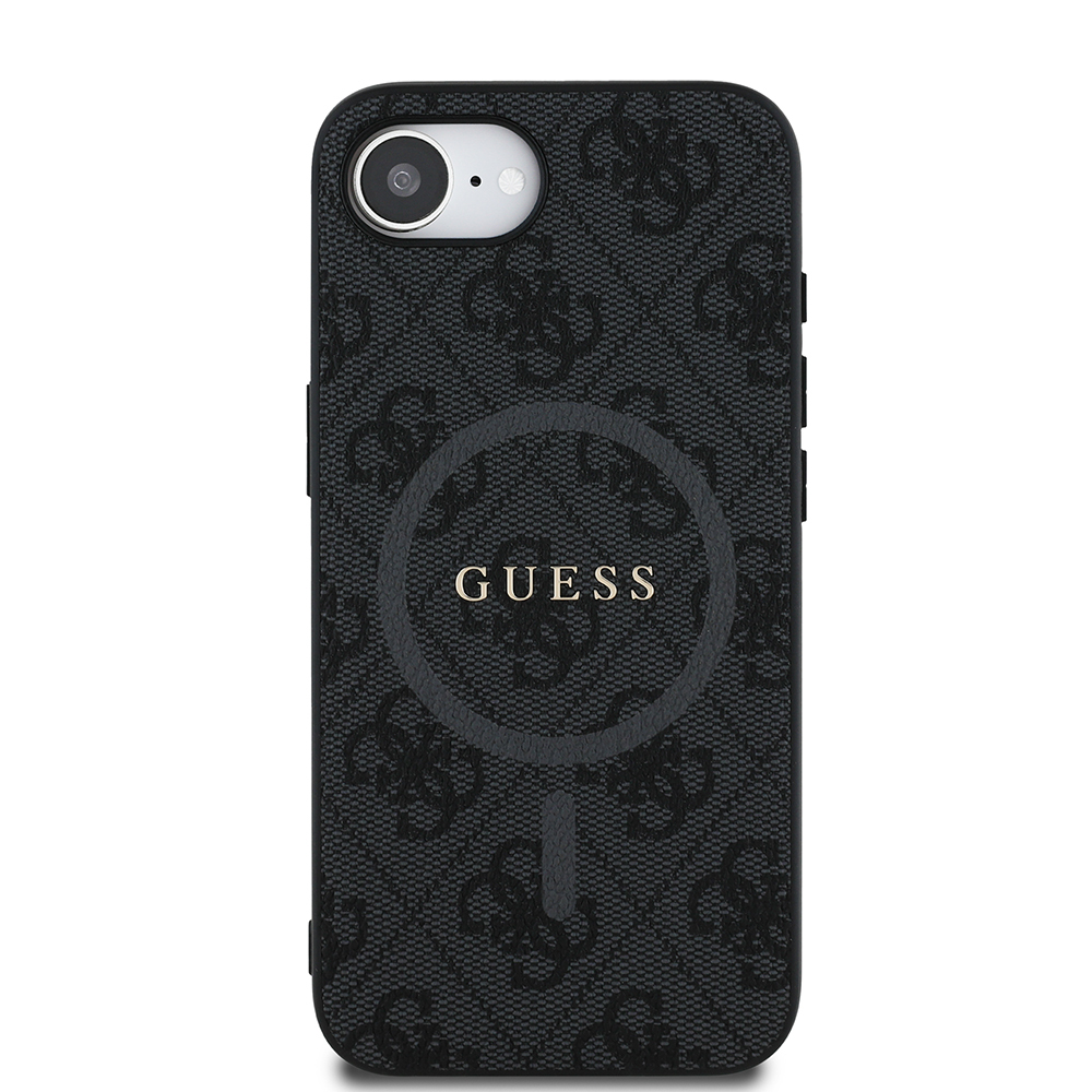 Apple iPhone 16E Kılıf Guess Orjinal Lisanslı M-safe Şarj Özellikli PU Halkalı 4G Desenli Yazı Logolu Kapak - 5