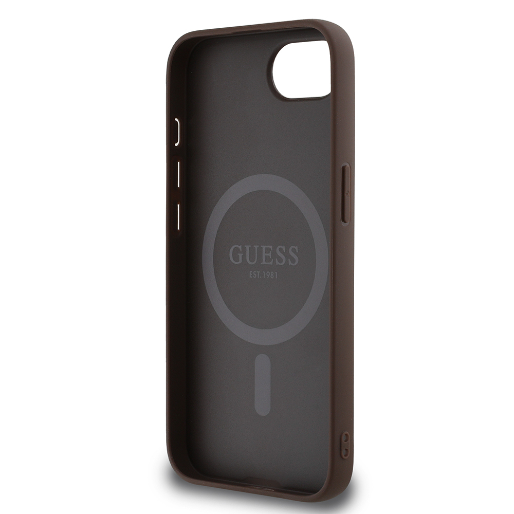 Apple iPhone 16E Kılıf Guess Orjinal Lisanslı M-safe Şarj Özellikli PU Halkalı 4G Desenli Yazı Logolu Kapak - 16
