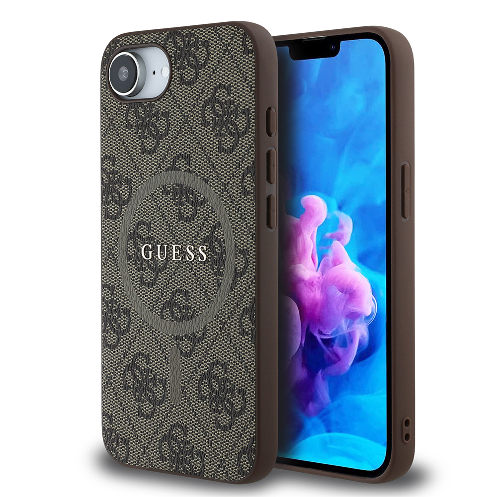 Apple iPhone 16E Kılıf Guess Orjinal Lisanslı M-safe Şarj Özellikli PU Halkalı 4G Desenli Yazı Logolu Kapak - 3