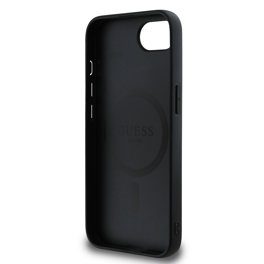 Apple iPhone 16E Kılıf Guess Orjinal Lisanslı M-safe Şarj Özellikli PU Üçgen Logo 4G Desenli Kapak - 16