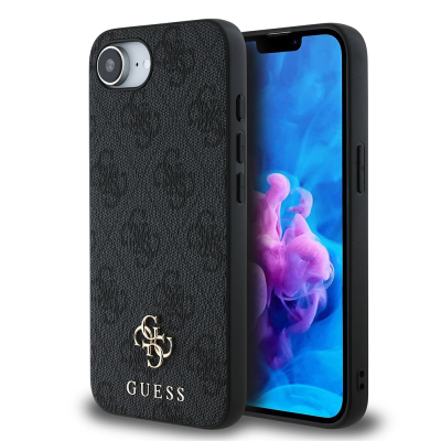 Apple iPhone 16E Kılıf Guess Orjinal Lisanslı M-safe Şarj Özellikli Small 4G Classic Kapak Siyah