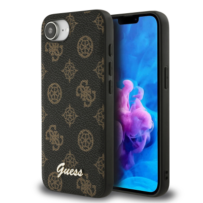 Apple iPhone 16E Kılıf Guess Orjinal Lisanslı M-safe Şarj Özellikli Yazı Logolu Peony Kapak Siyah