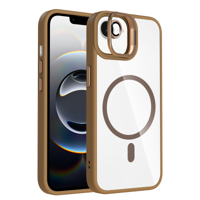 Apple iPhone 16E Kılıf Standlı ve Kamera Lens Hediyeli M-Safe Şarj Özellikli Zore Etro Kapak Desert Titanyum