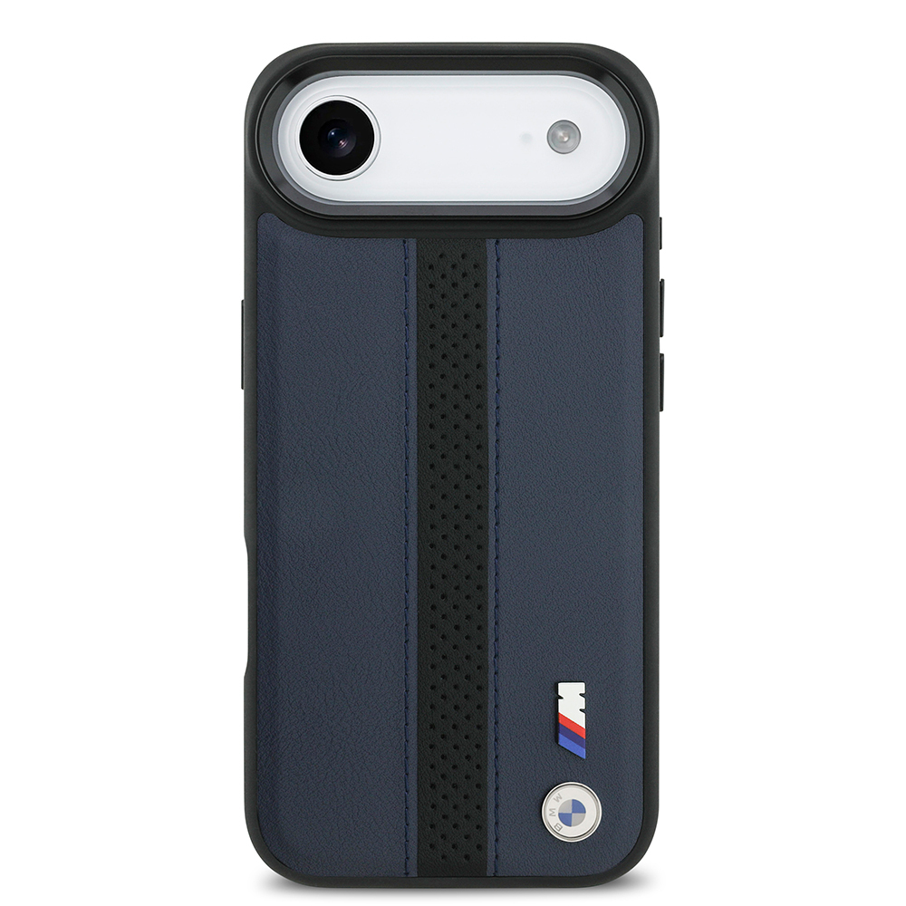 Apple iPhone 17 Air Case BMW Original Licensed M-safe Charging Feature Leather Back Surface Metal Logo Perforated Strip Design Cover - 6