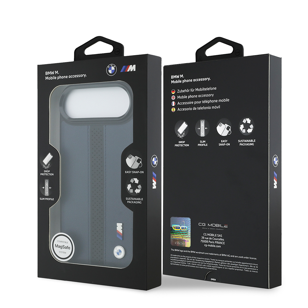 Apple iPhone 17 Air Case BMW Original Licensed M-safe Charging Feature Leather Back Surface Metal Logo Perforated Strip Design Cover - 23