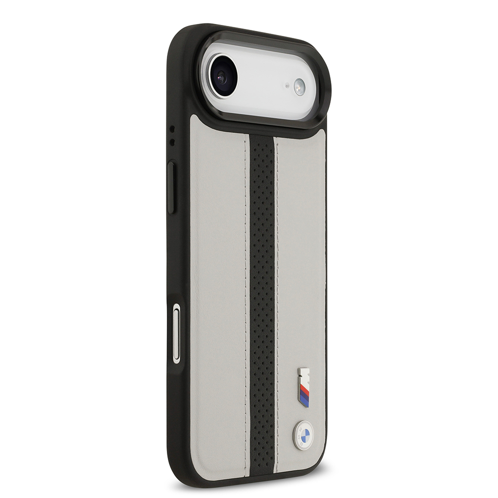 Apple iPhone 17 Air Case BMW Original Licensed M-safe Charging Feature Leather Back Surface Metal Logo Perforated Strip Design Cover - 13