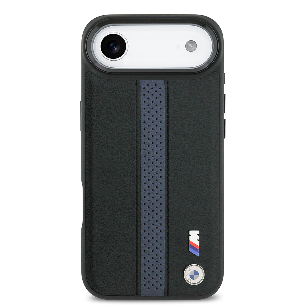 Apple iPhone 17 Air Case BMW Original Licensed M-safe Charging Feature Leather Back Surface Metal Logo Perforated Strip Design Cover - 18
