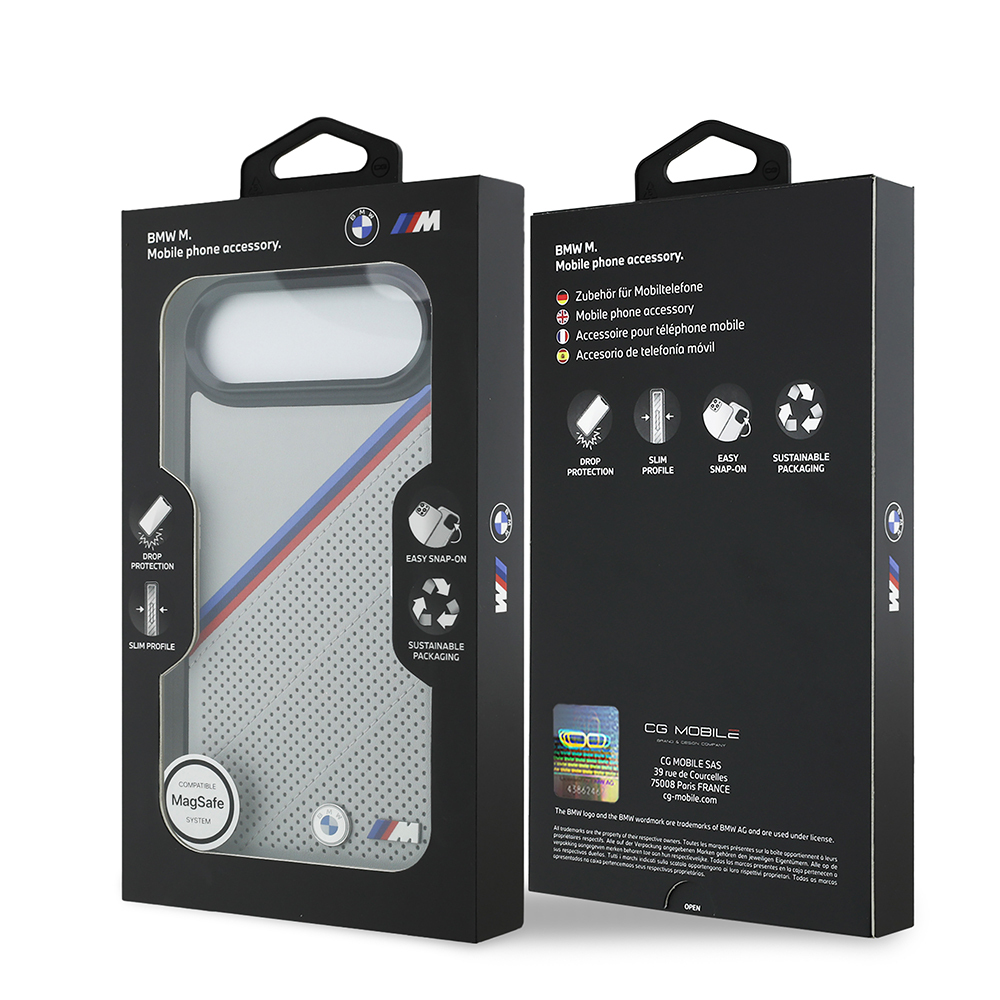 Apple iPhone 17 Air Case BMW Original Licensed M-Safe Charging Feature M Logo Three Stripe Perforated Leather Cover - 17
