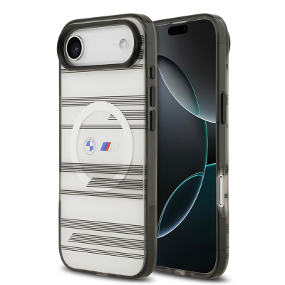 Apple iPhone 17 Air Case BMW Original Licensed M-Safe Charging Feature Metal Camera Button Horizontal Stripe M Design Cover Silver