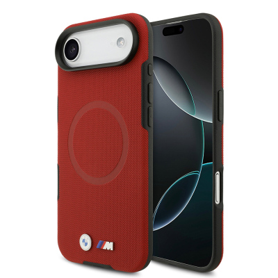 Apple iPhone 17 Air Case BMW Original Licensed M-Safe Charging Feature Metal Logo Perforated M Design Leather Cover Red