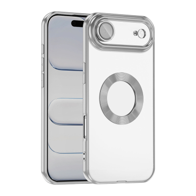 Apple iPhone 17 Air Case Camera Protection Logo Showing Zore Omega Cover Silver