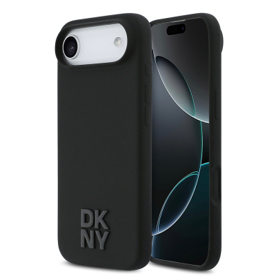 Apple iPhone 17 Air Case DKNY Original Licensed M-safe Charging Feature Metal Logo Silicone Cover Black