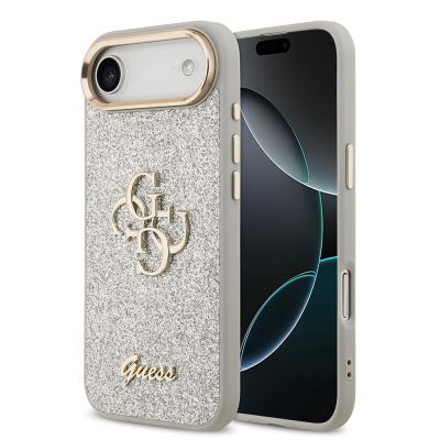 Apple iPhone 17 Air Case Guess Original Licensed 4G Glitter Cover with Large Metal Camera Frame and Logo Grey