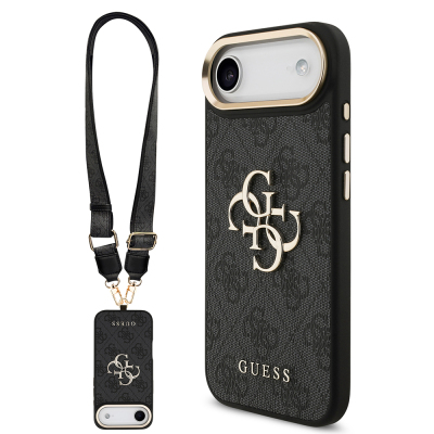 Apple iPhone 17 Air Case Guess Original Licensed 4G Large Metal Logo Thick Strap Cover Black