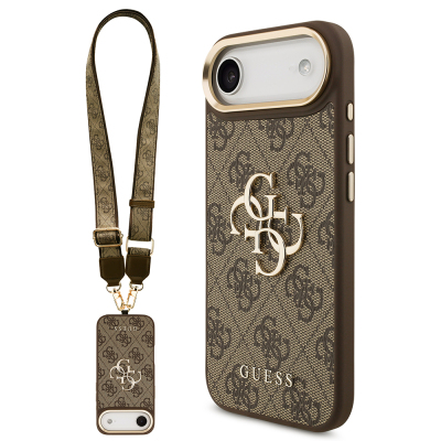 Apple iPhone 17 Air Case Guess Original Licensed 4G Large Metal Logo Thick Strap Cover Brown