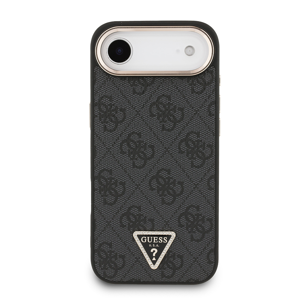 Apple iPhone 17 Air Case Guess Original Licensed Gold Metal Camera Frame Stone Triangle Logo 4G Patterned Cover - 5