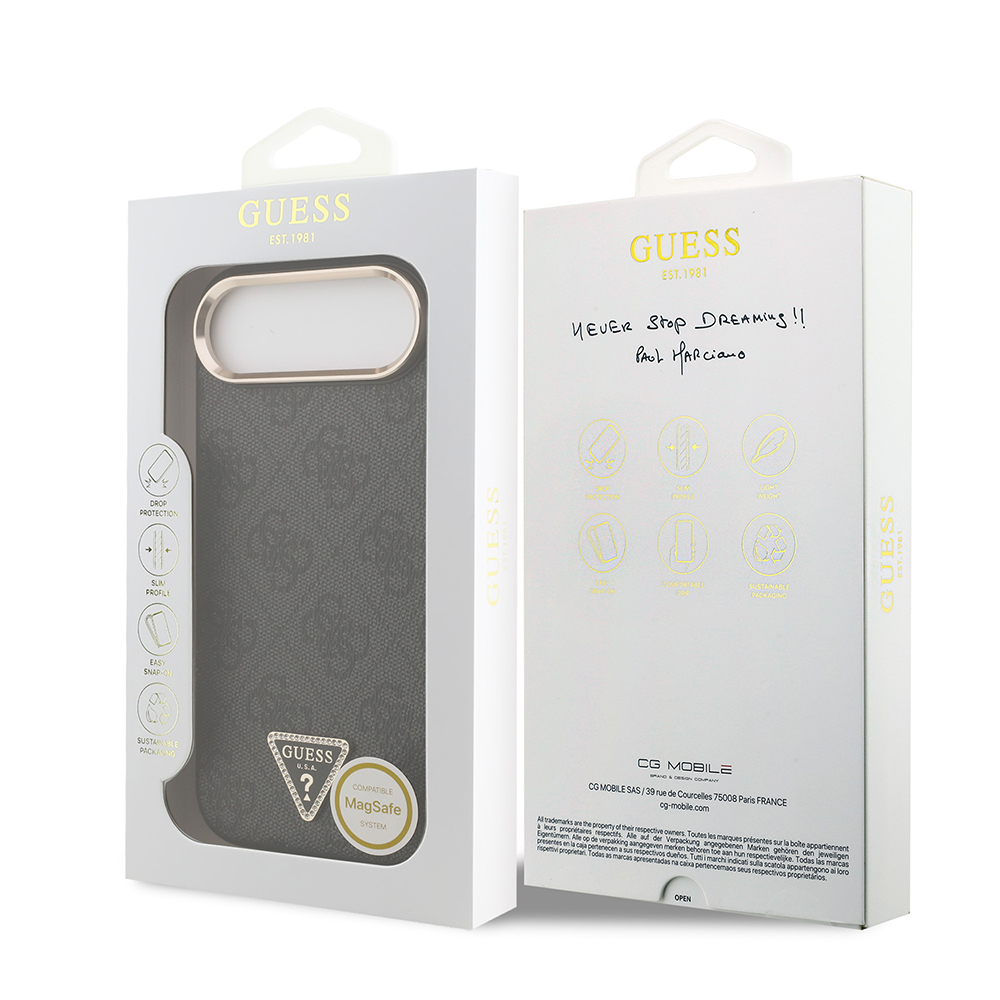 Apple iPhone 17 Air Case Guess Original Licensed Gold Metal Camera Frame Stone Triangle Logo 4G Patterned Cover - 10
