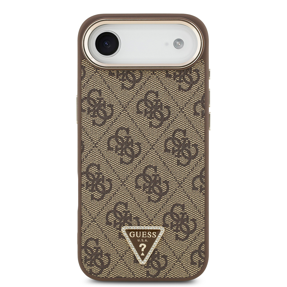 Apple iPhone 17 Air Case Guess Original Licensed Gold Metal Camera Frame Stone Triangle Logo 4G Patterned Cover - 12