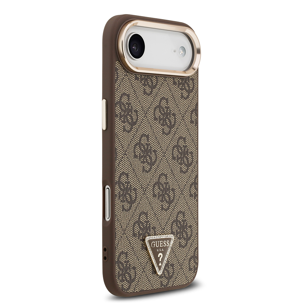 Apple iPhone 17 Air Case Guess Original Licensed Gold Metal Camera Frame Stone Triangle Logo 4G Patterned Cover - 13