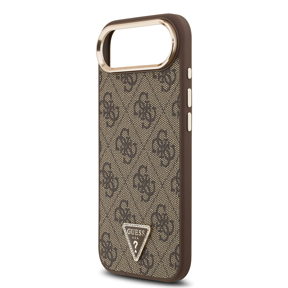 Apple iPhone 17 Air Case Guess Original Licensed Gold Metal Camera Frame Stone Triangle Logo 4G Patterned Cover - 15