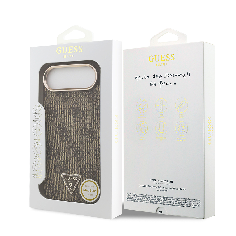 Apple iPhone 17 Air Case Guess Original Licensed Gold Metal Camera Frame Stone Triangle Logo 4G Patterned Cover - 17