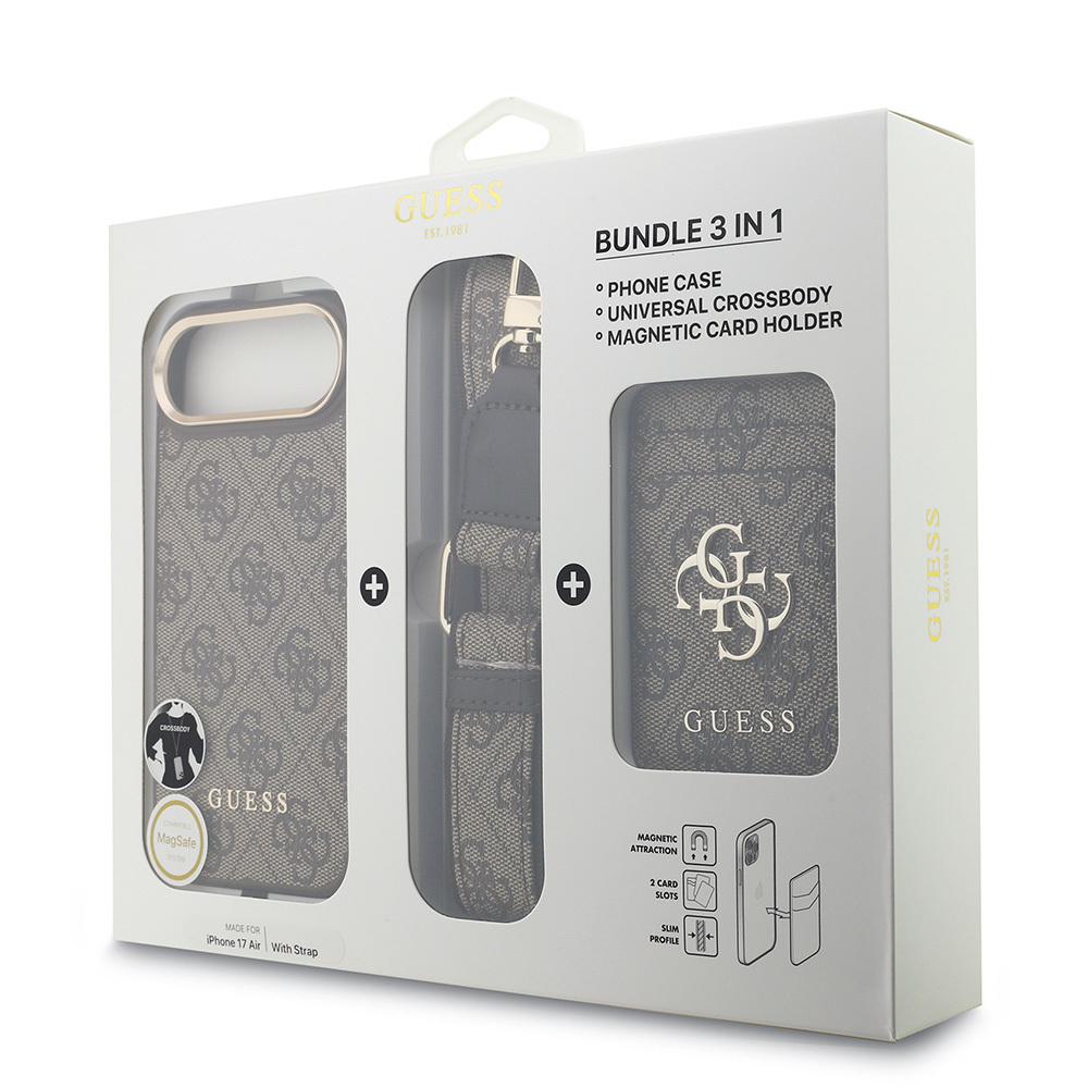 Apple iPhone 17 Air Case Guess Original Licensed M-safe Charging Case with Strap and 4G Logo Card Holder - 24