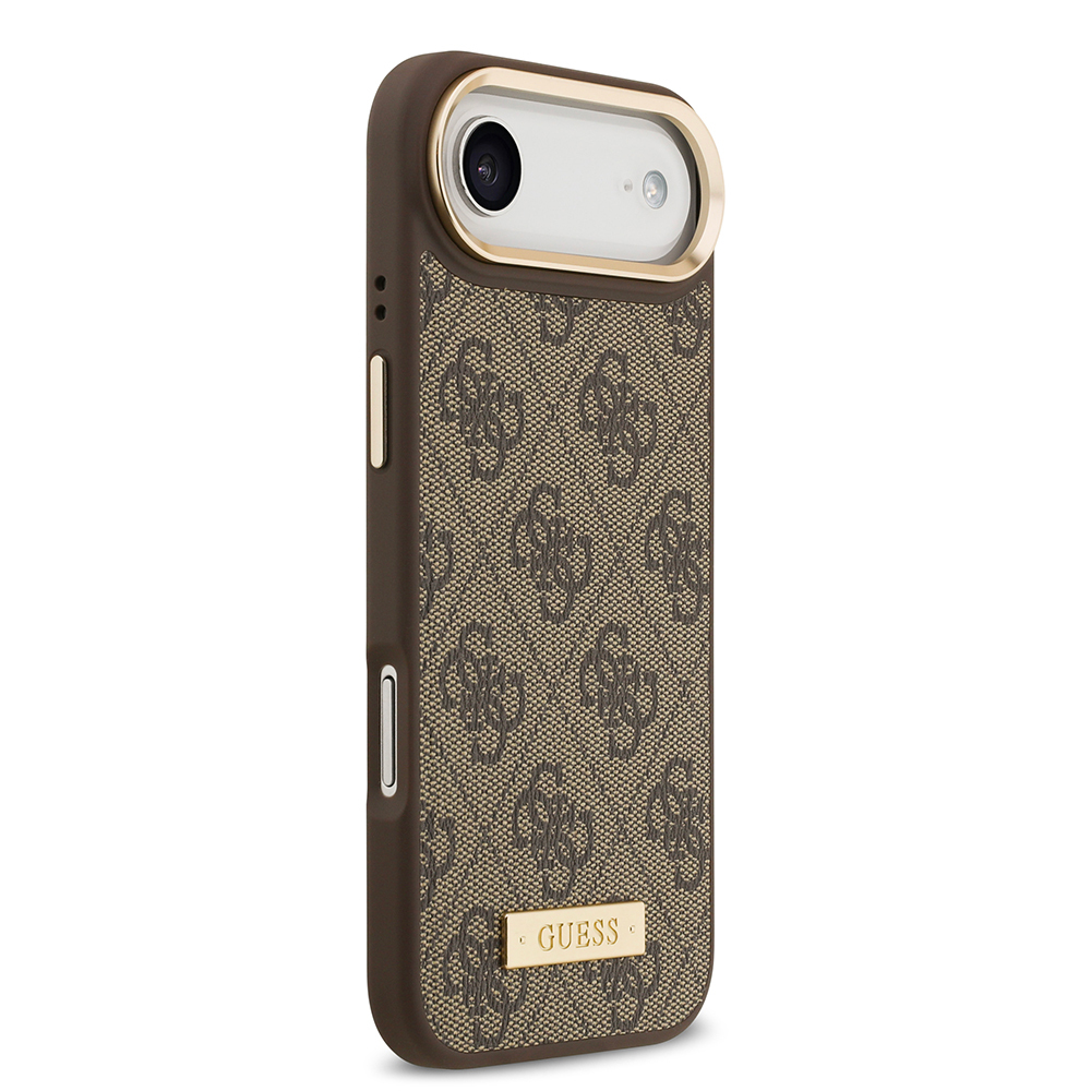 Apple iPhone 17 Air Case Guess Original Licensed M-safe Charging Feature 4G Patterned PU Metal Plate Classic Logo Cover - 5