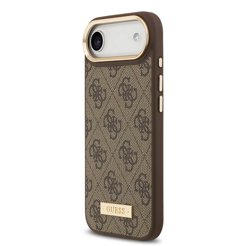 Apple iPhone 17 Air Case Guess Original Licensed M-safe Charging Feature 4G Patterned PU Metal Plate Classic Logo Cover - 7