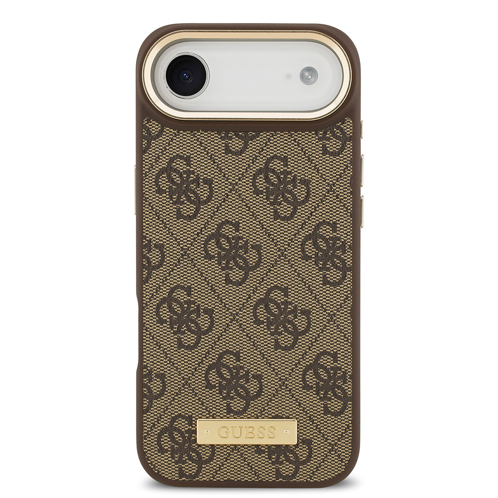 Apple iPhone 17 Air Case Guess Original Licensed M-safe Charging Feature 4G Patterned PU Metal Plate Classic Logo Cover - 6