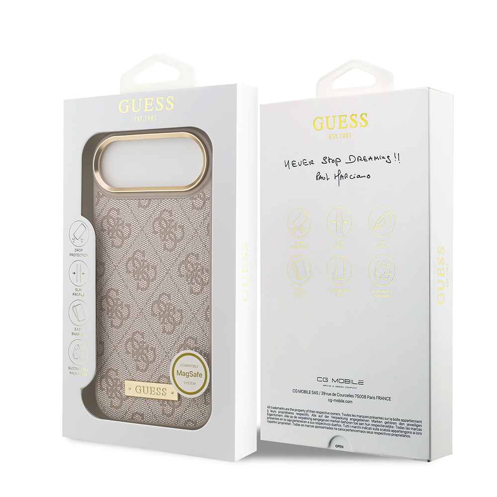 Apple iPhone 17 Air Case Guess Original Licensed M-safe Charging Feature 4G Patterned PU Metal Plate Classic Logo Cover - 25